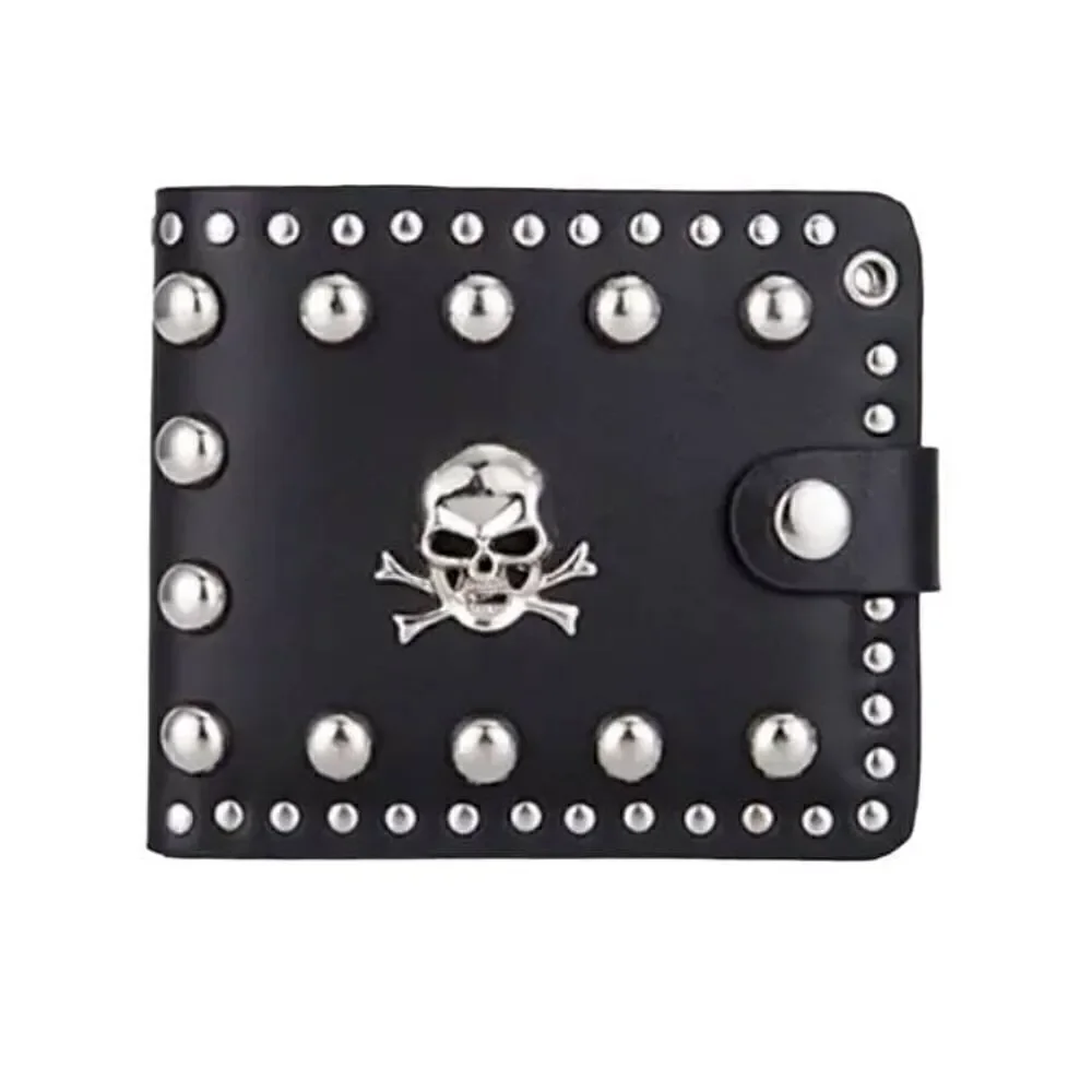 Vintage Black Leather Skull Wallet -O